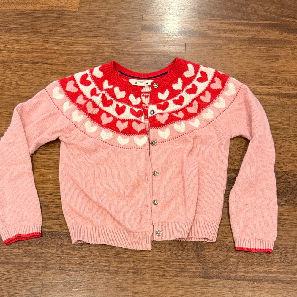 Mini Biden Pink Cardigan with Heart Pattern